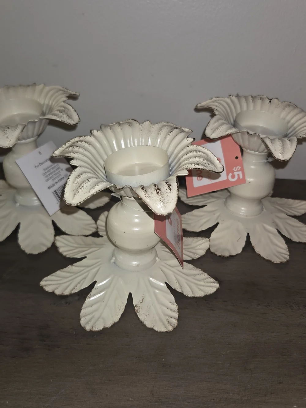 Cream Floral Metal Candle Holders - Set of 6